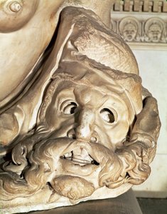 Giuliano de Medici sírja 1478-1516 részlet a tragikus maszkról Éjszaka hóna alatt, 1520-34 márvány